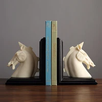 creative horse head bookends home decoration figurines bookcase office display book stand antique white jade color figurines