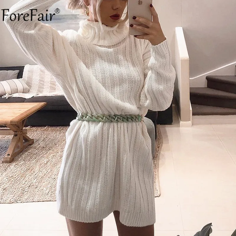 Женское трикотажное платье свитер Forefair белое Повседневное водолазка розового