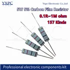 10 шт., карбоновый пленочный резистор 5 Вт 5%, 4,7 R, 1R  1M, 2,2 R, 10R, 22R, 47R, 51R, 100R, 150R, 470R, 1K, 100 K, 10K, 47K, 1, 150, 10, 22, 47, 51, 470,