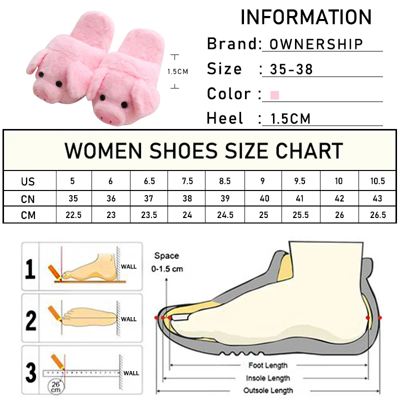 

Women Warm Slippers Pig Home Shoes Indoor Winter Warm Flat Cute Pink Ladies Comfortable Furry Short Plush Girls Footwear 2020