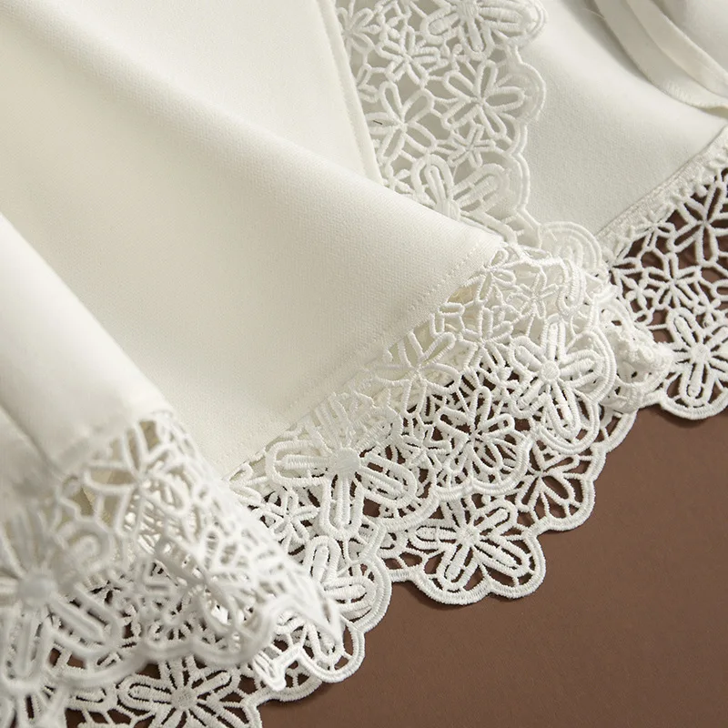 

Solid Color Split Lace Splice Design Skirt Women Streetwear Loose Mid Calf Irregular Bottom 2020 New Spring