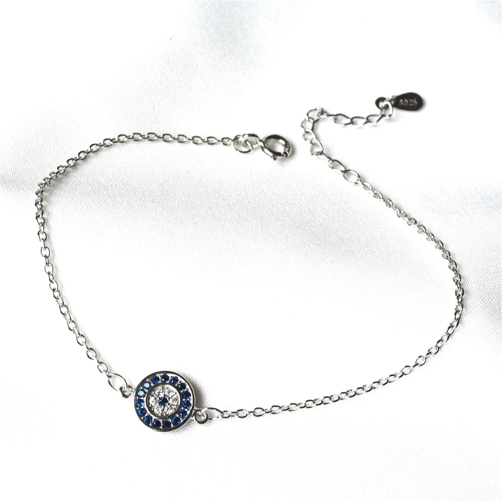 Женский браслет на ногу из серебра 2020 пробы с голубыми глазами дьявола |