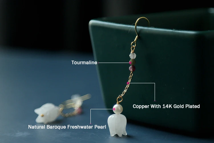 

GREEN PURPLE Natural Fresh Water Pearl Drop Earring For Women Wedding Handmade Tourmaline Minimalist Earring Charm Jewelry