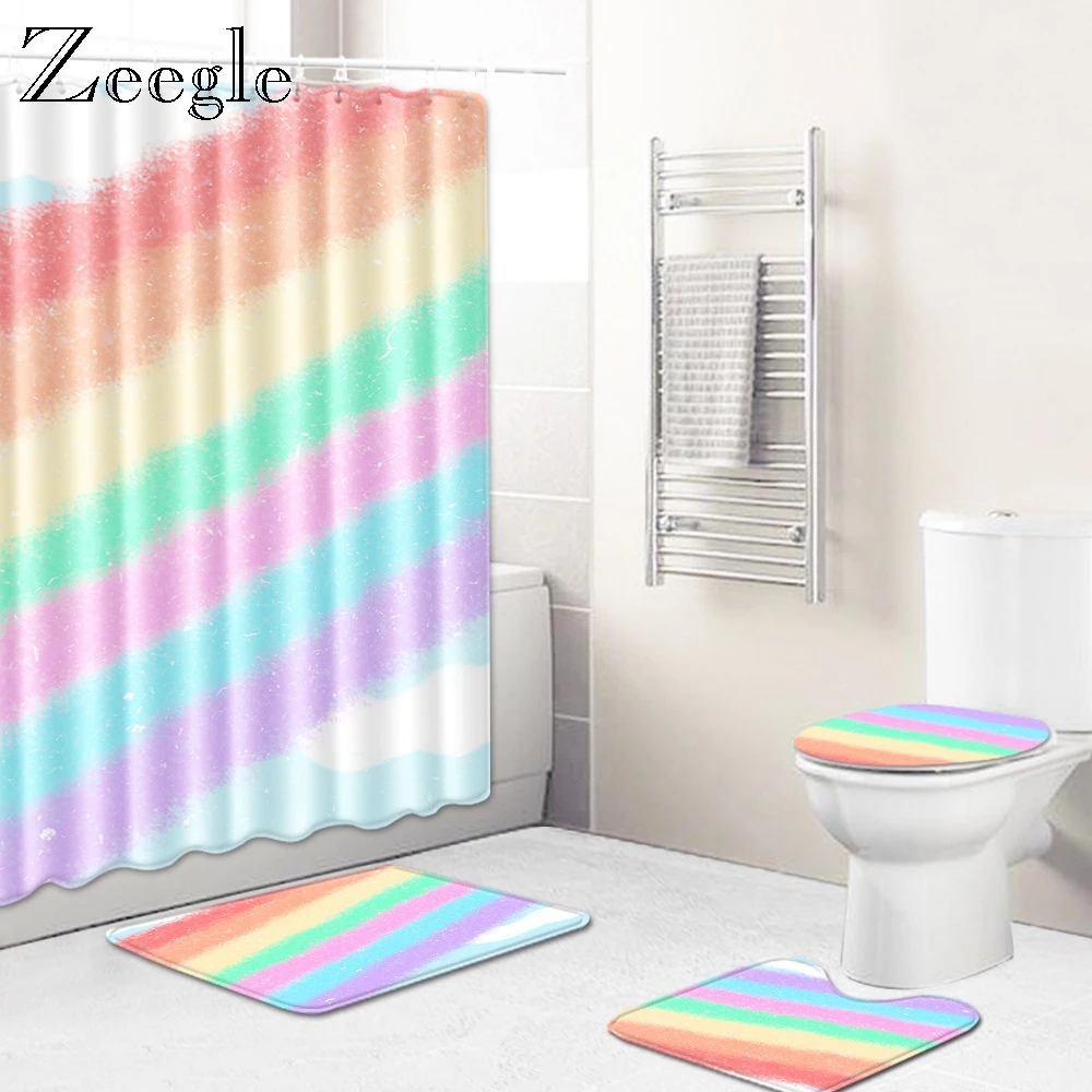 Zeegle комплект коврик для туалета водонепроницаемый душевой занавес
