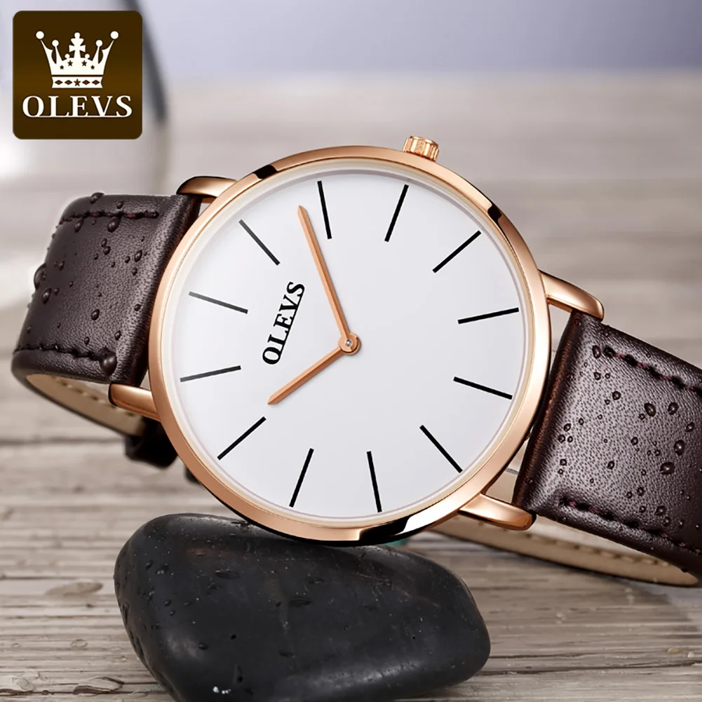 

Мужские ультратонкие часы OLEVS, модные повседневные японские кварцевые часы с кожаным ремешком, водонепроницаемость 30 м, спортивные часы, 2021