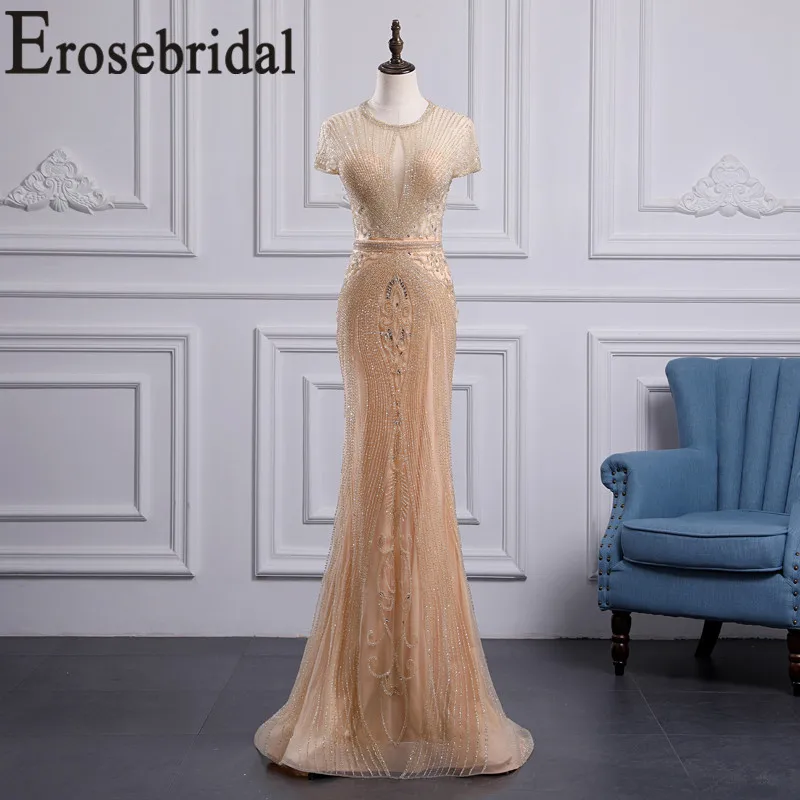 Erosebridal, короткий рукав, Русалка, вечернее платье с бюстгальтером, элегантное, на молнии, сзади, длинное, официальное, женское, вечернее платье, платье для вечеринки - Цвет: Color 3