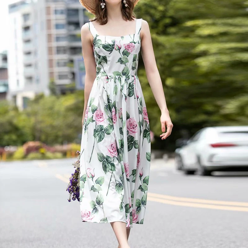 New HIGH QUALITY 2021 Fashion Designer Runway Dress Women's Spaghetti Strap Sleeveless Floral Print Dress