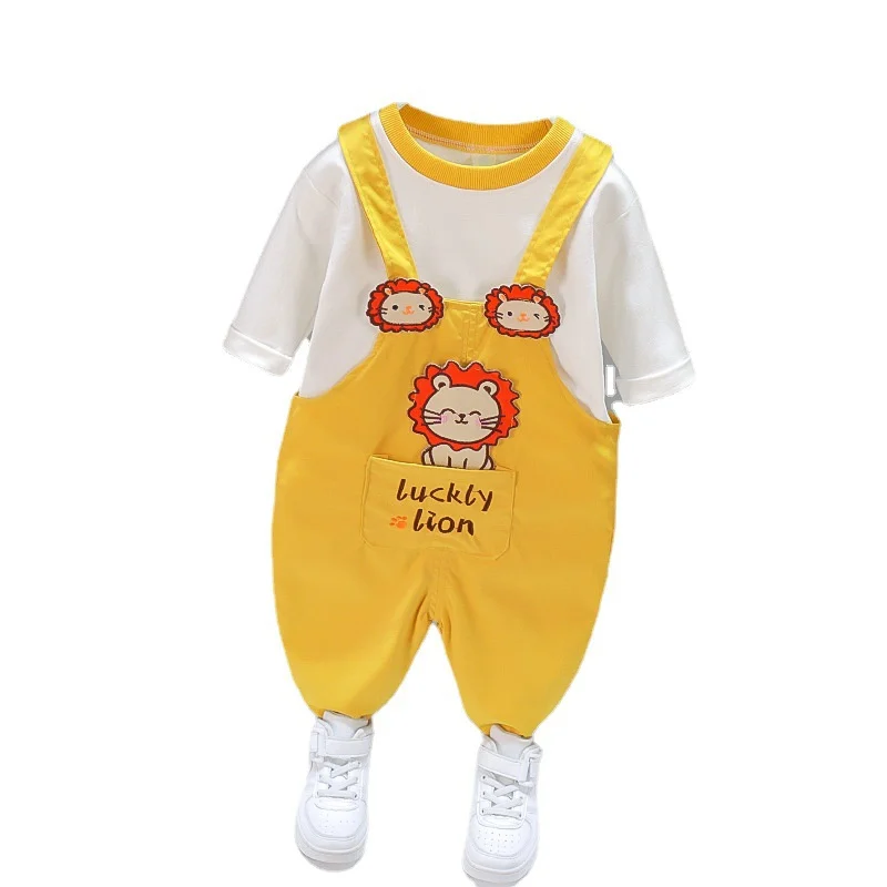 

Autumn Kids Infant Cotton Costume Spring Children Boys Clothes Baby Girls Cartoon T Shirt Overalls 2Pcs/sets Toddler Sportswear