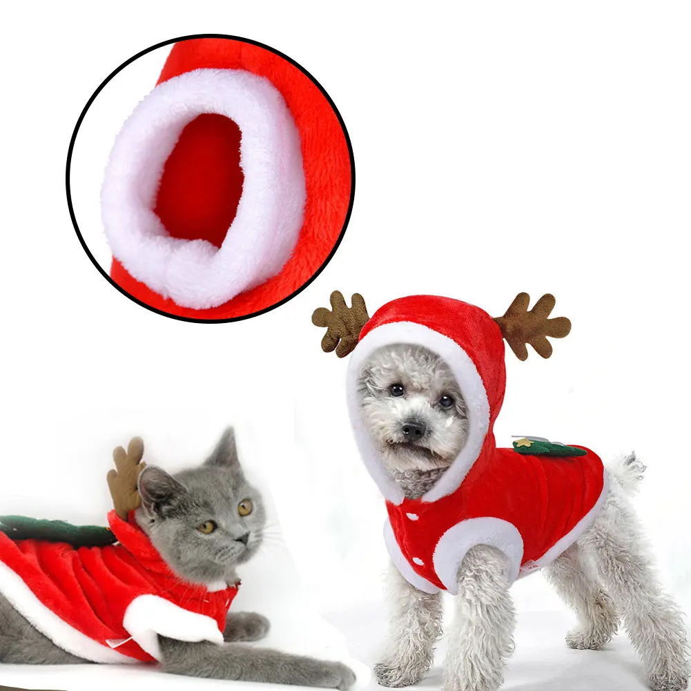 

Christmas Pet Clothes Dog Costume Xmas Deer Headwear Clothes For Pug Chihuahua Pet Cat Clothing Jacket Coat Pets Cat Costume