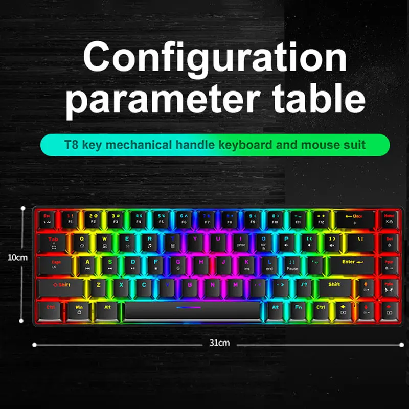 Клавиатура T8 RGB 68-клавишная с подсветкой, механическая, портативная для игр на компьютере, ноутбуке MAC 60%.