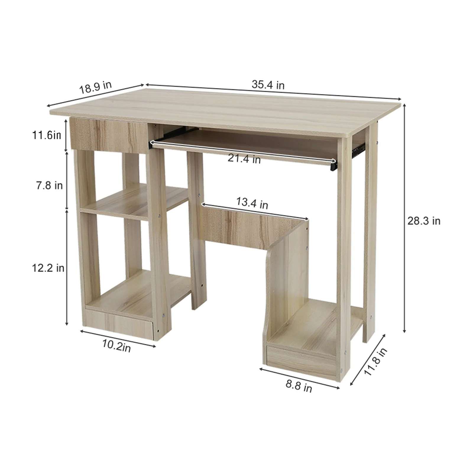 

35'' Computer Desk Multifunction Gaming Desk With Keyboard Tray Drawer Storage Shelves Small Home Office Student Study Table