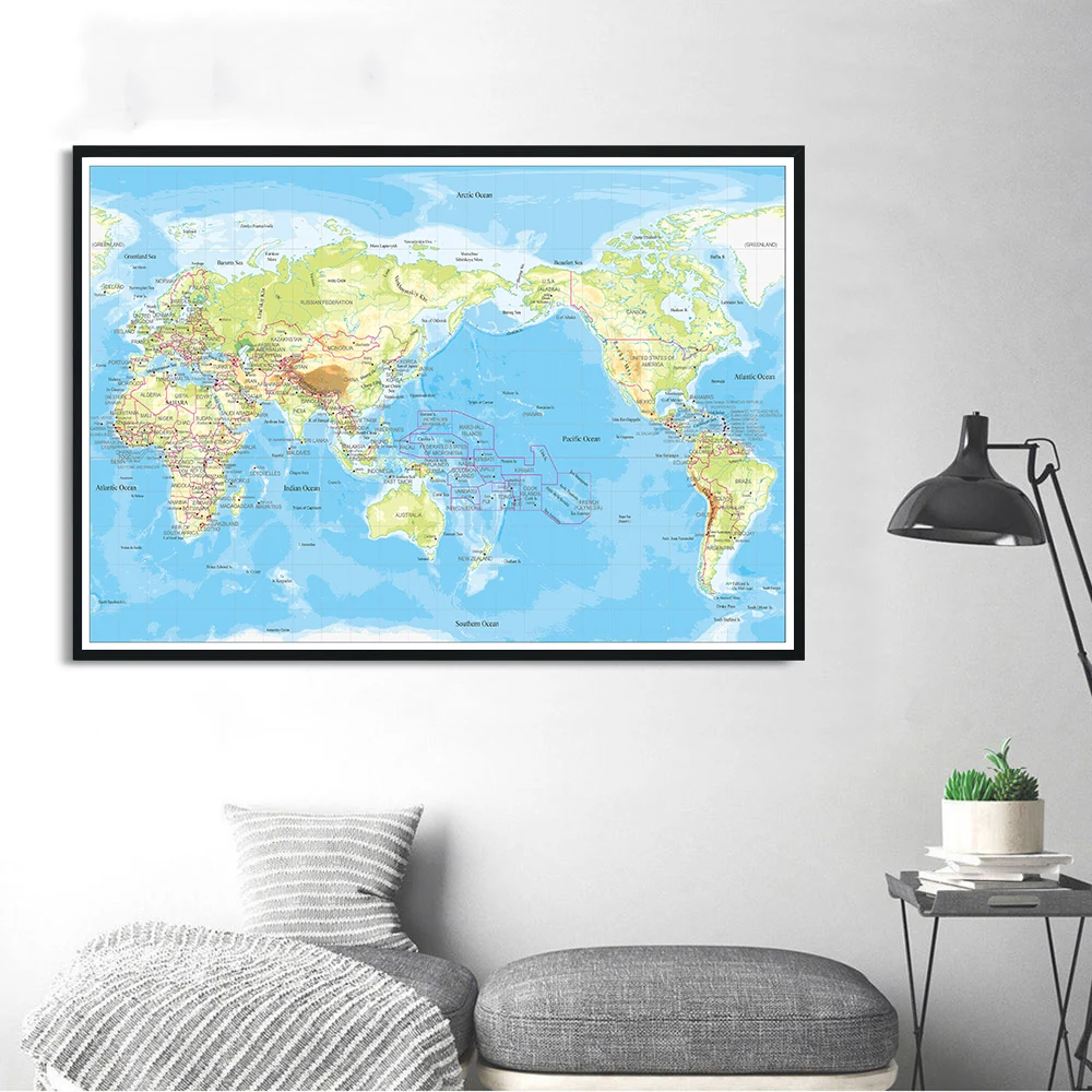 225*150 cm The World Orographic Map Non-woven Canvas Painting Vintage Wall Art Poster Home Decoration School Supplies In English images - 6