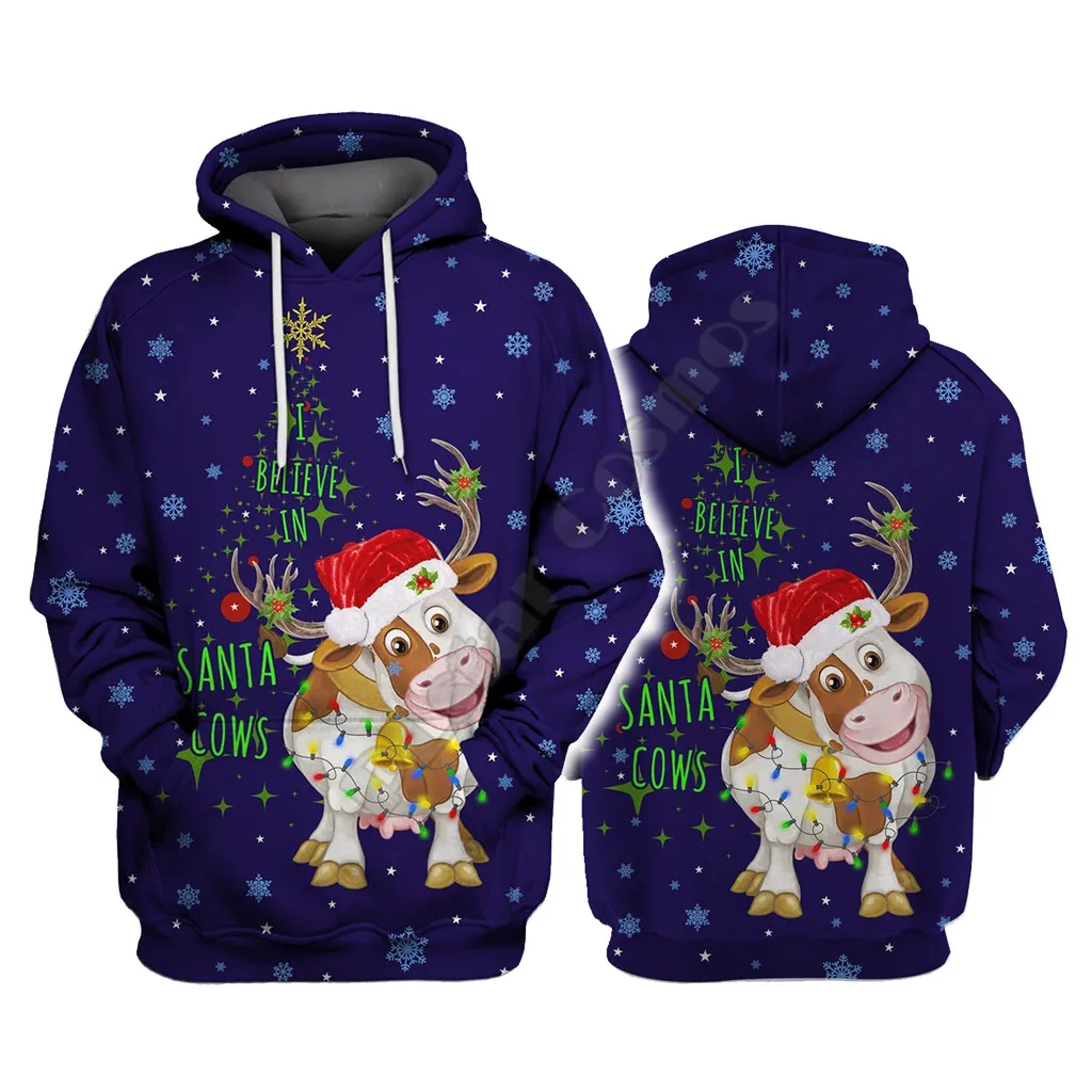 

Свитшот для мужчин и женщин, кофта с 3D принтом, с изображением коровы, Санта-Клауса, снега, Рождества, смешной пуловер для косплея, Прямая пос...