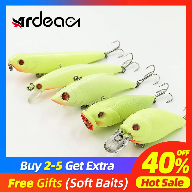 

Ardea Luminous Lures Set Night Fishing Hard Plastic Bait Minnow Popper Crankbait VIB Pencil Combination Bass Fishing Tackle