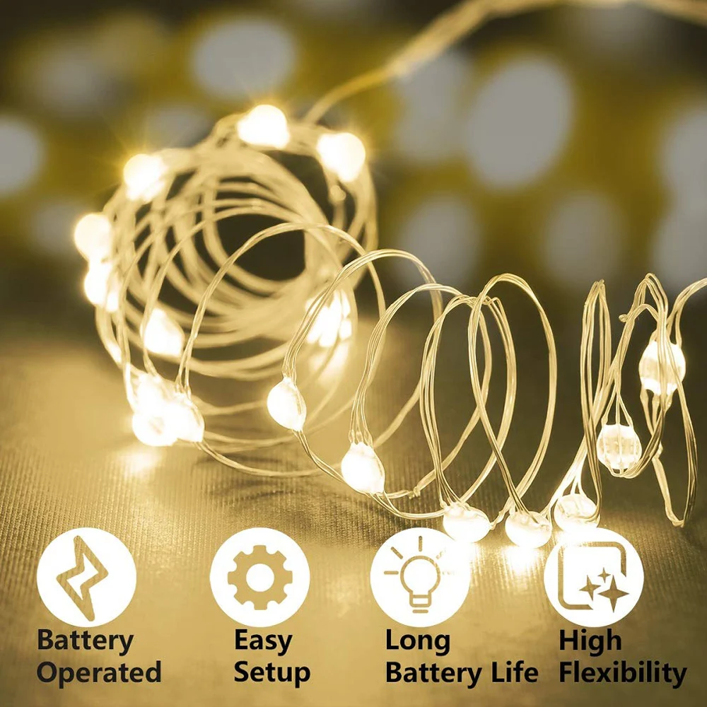 Светодиодная гирлянда с таймером 10 м серебристым проводом|Осветительные