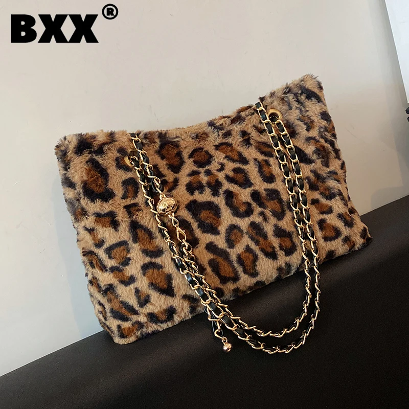 

[BXX] Woman New Brand Plush Simple Leopard Chain Personality All-match Crossbody Shoulder Bag Fashion Tide Winter 2021 GF1128