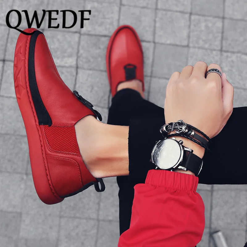 QWEDF/весенне-осенняя Новая мужская повседневная обувь; кожаные трендовые белые туфли с мягкой подошвой, подходящей ко всему; мужские туфли lok fu; горячая распродажа; MJ-73