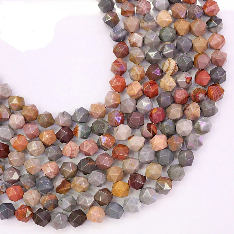 

6/8/10/12mm Rhombus Faceted Natural American Picture Stone Beads Cut Angle Round Loose PICTURE STONE Bead For Jewelry Making DIY