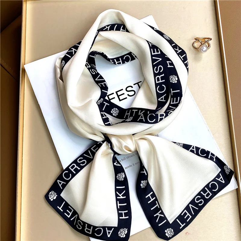 

Женская повязка на голову с буквами, летняя Бандана с украшением, маленький шелковый шарф, головной убор с двумя ремешками