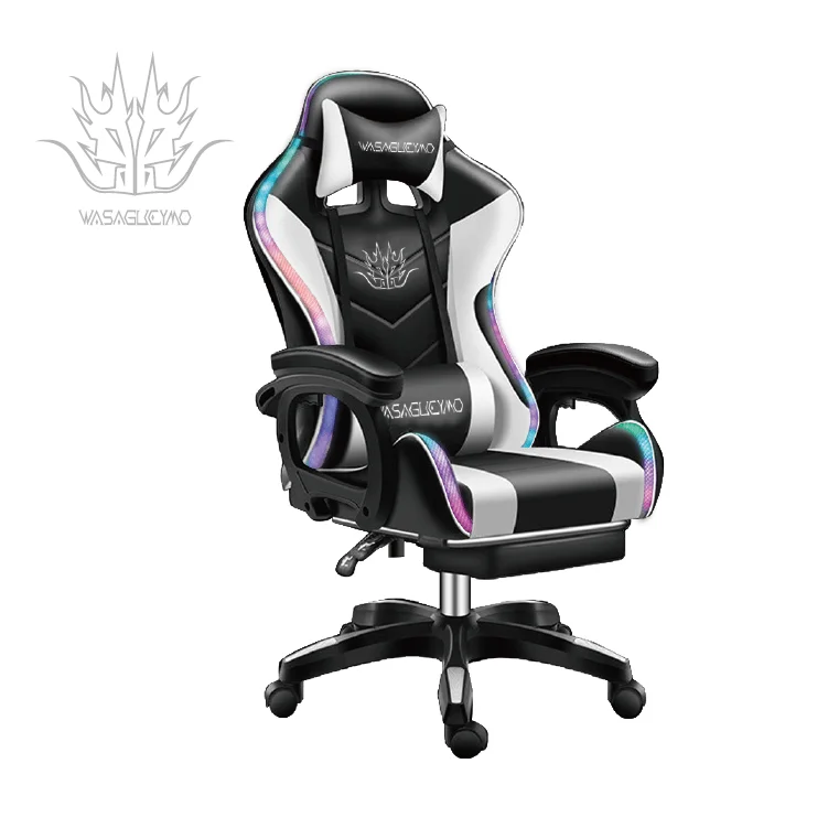 Satin Al Oyun Yarış Bilgisayar Sandalyesi LED RGB Modern Ev Ofis Uzanmış Ayarlanabilir Ofis Koltuğu Masaj