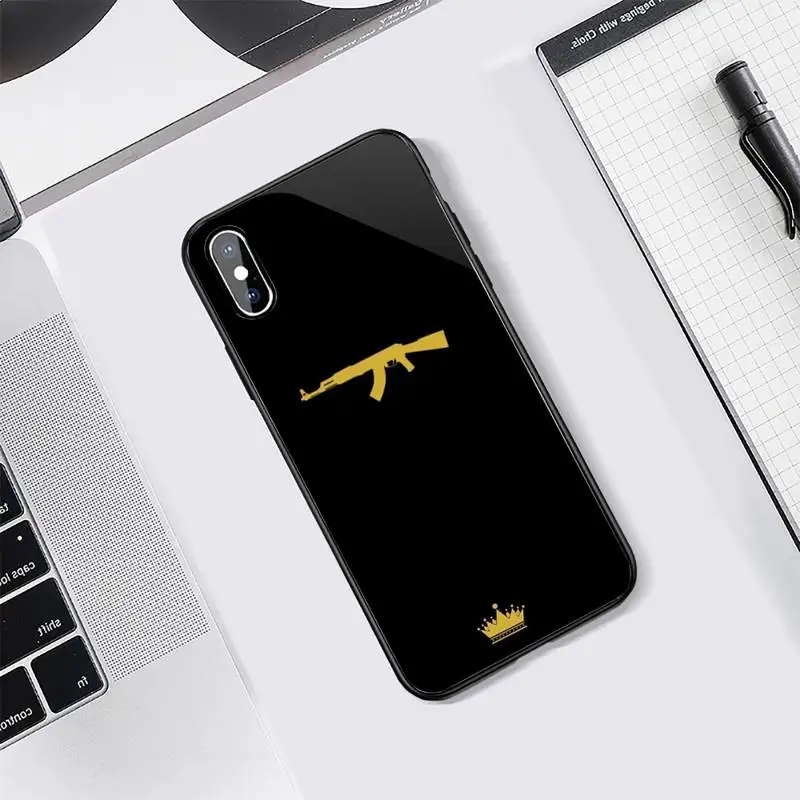 

AK47 Gun high quality pattern Simplicity Phone Case Tempered glass For iphone 5C 6 6S 7 8 plus X XS XR 11 PRO MAX