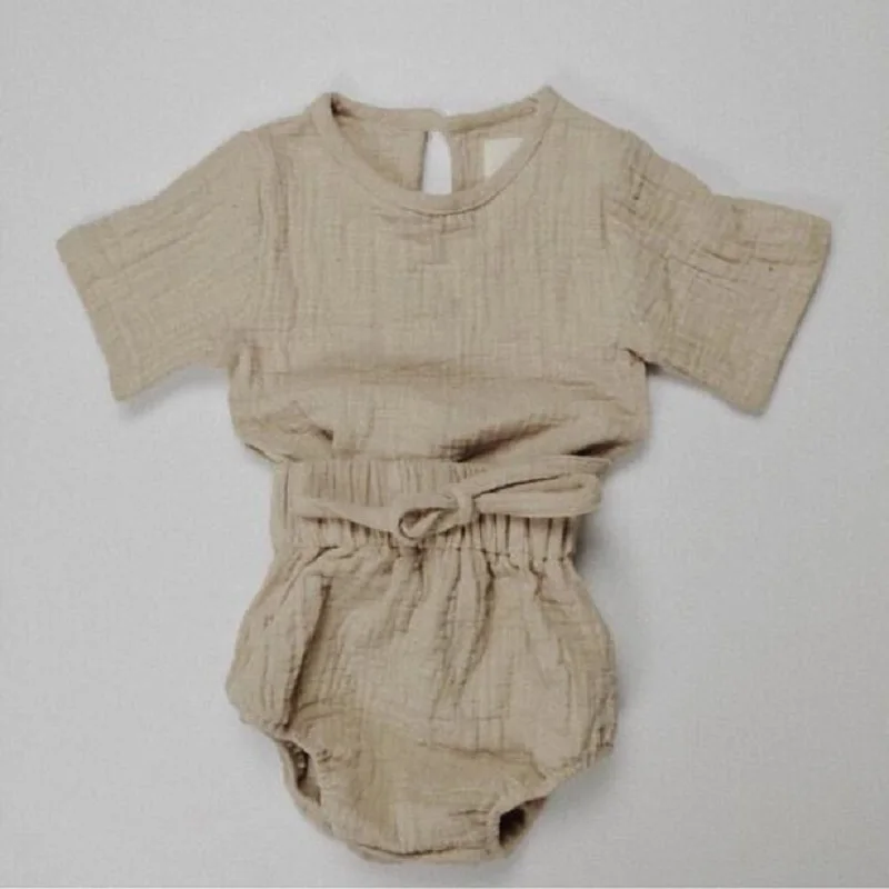 2020 летние льняные комплекты одежды для маленьких мальчиков и девочек