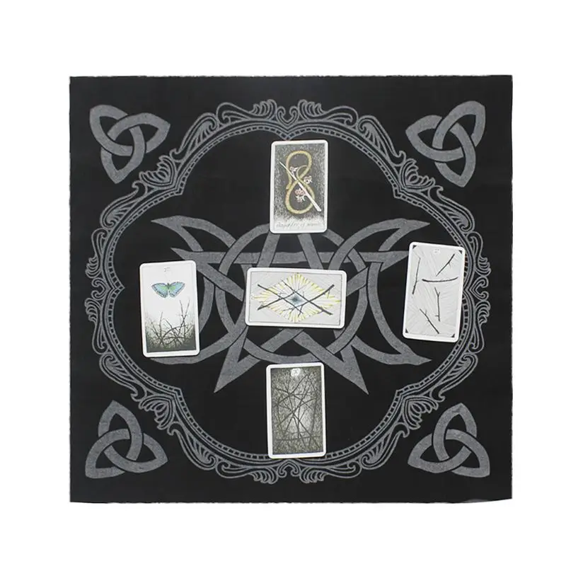 

49x49cm Tarots Tablecloth Triple Moon Pentagrams Pagan Altar Cloth Flannel