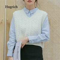 sweaters vests women solid short style chic daily outwear sweet womens students sleeveless sweaters knitted waistcoats