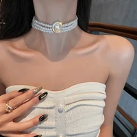 ingesight z multi row imitation pearl chain choker necklaces shiny rhinestones crystal collar necklaces for women neck jewelry