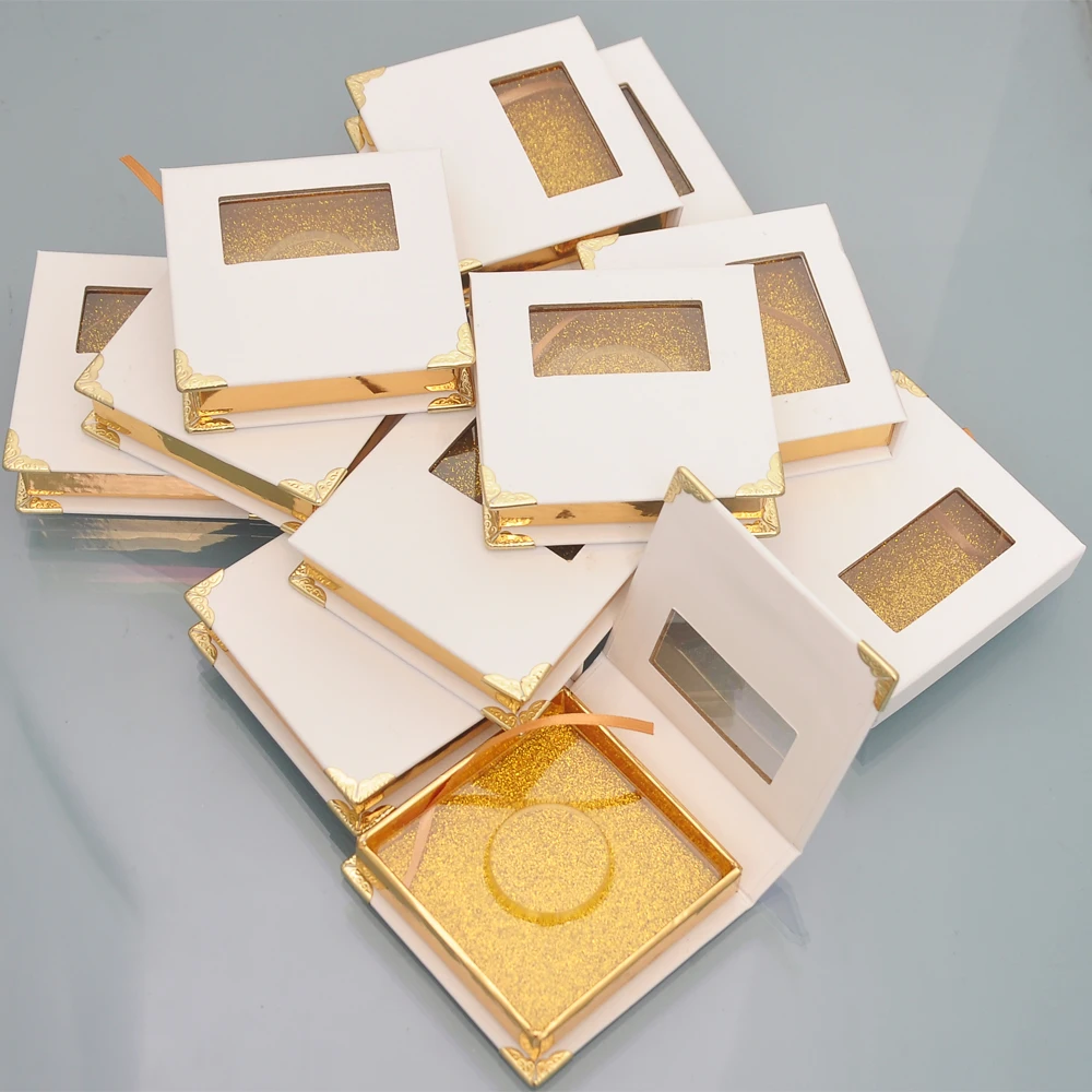 

10pcs/pack Wholesale Eyelash Packaging Box Lash Boxes Package Custom Square White Gold Faux Cils Holder Storage Case Vendors