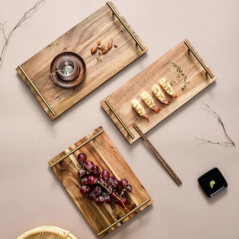 Style Wooden Tray Natural Acacia Wood Binaural Sushi Steak Plate Dessert Pizza Rectangular Restaurant Kitchen Set | Дом и сад