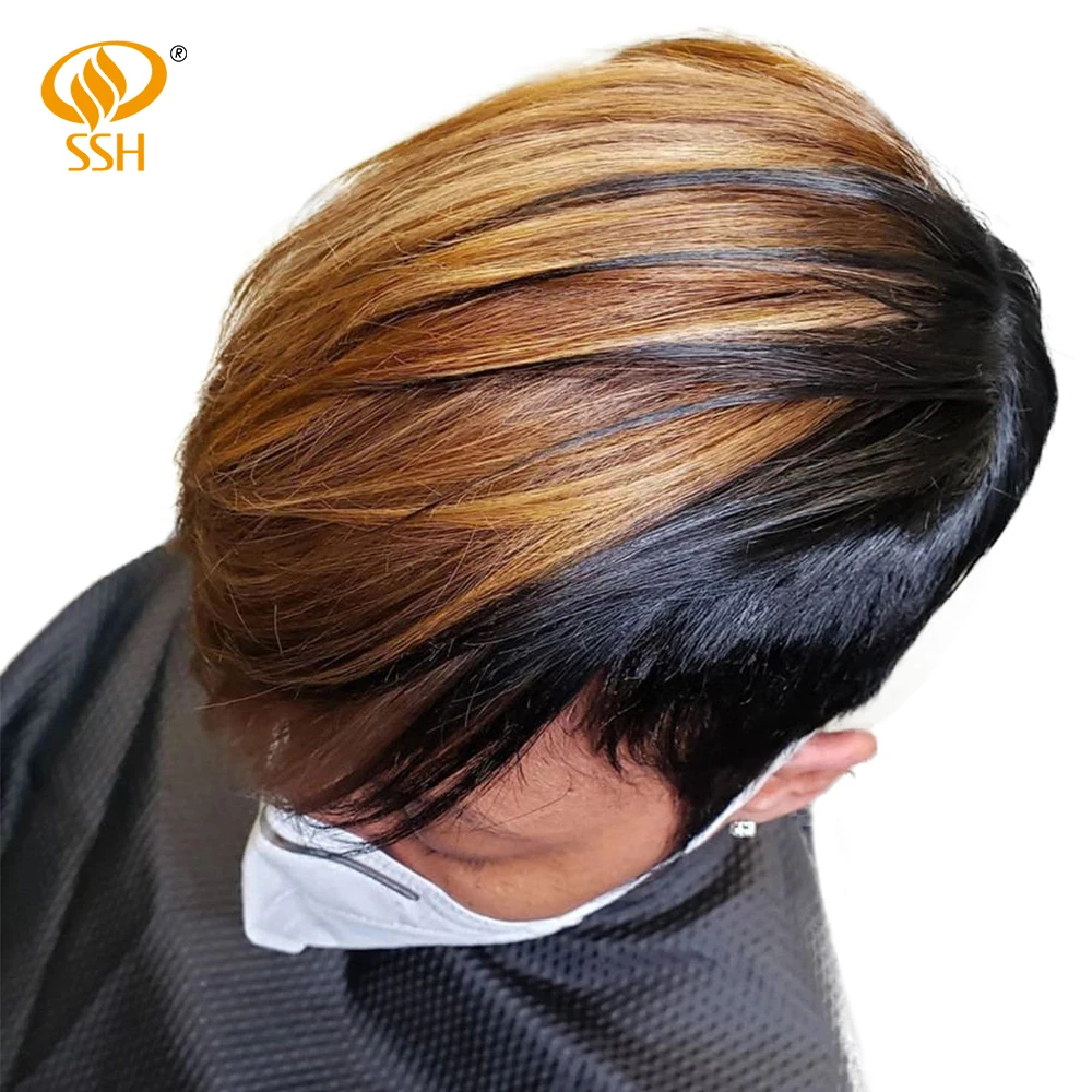 

SSH Short Honey Blonde Ombre Color Brazilian Hair Bob Wig With Bangs Pixie Cut Straight Machine Made Human Hair Wigs For Women