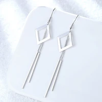 simple romantic long chain tassel drop earrings female geometric rectangle hollow dangle ear hook charming earring jewelry gifts