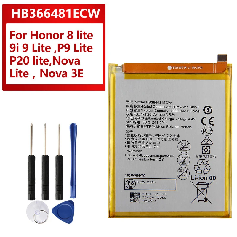 

Battery HB366481ECW For Huawei Honor P9 9i P10 Lite P20 Lite G9 Honor 5C 7C Nova Lite 3e Enjoy 7S 8 8E Y6 Prime 2018 P Smart