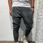 Брюки в клетку с эластичным поясом, простые мужские повседневные универсальные шаровары для спорта