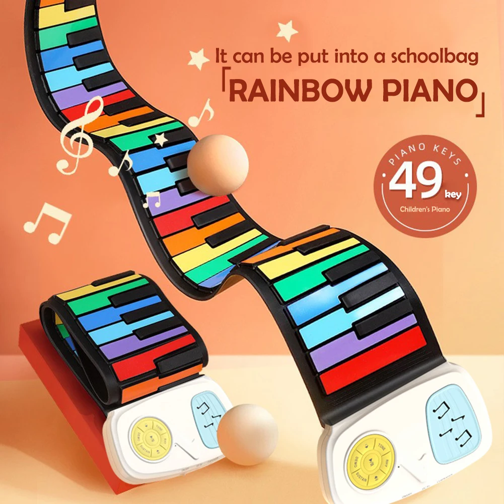 

Portable 49 Keys Silicone Roll-Up Keyboard Piano USB 3.5mm Jack Electronic Organ Built-in Speaker for Kids Children Beginners