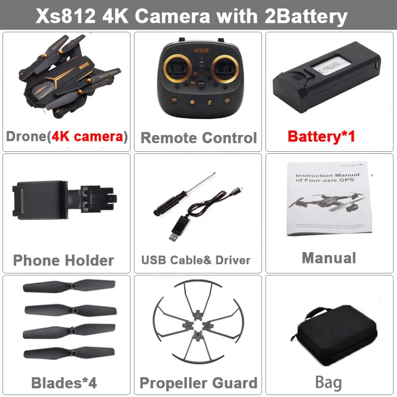 4K 1B Bag XS812 Дрон с GPS с 4K HD камерой 5G Wi-Fi FPV высота удержания один ключ возврат RC Квадрокоптер вертолет для детей - Цвет: 4K 1B Bag