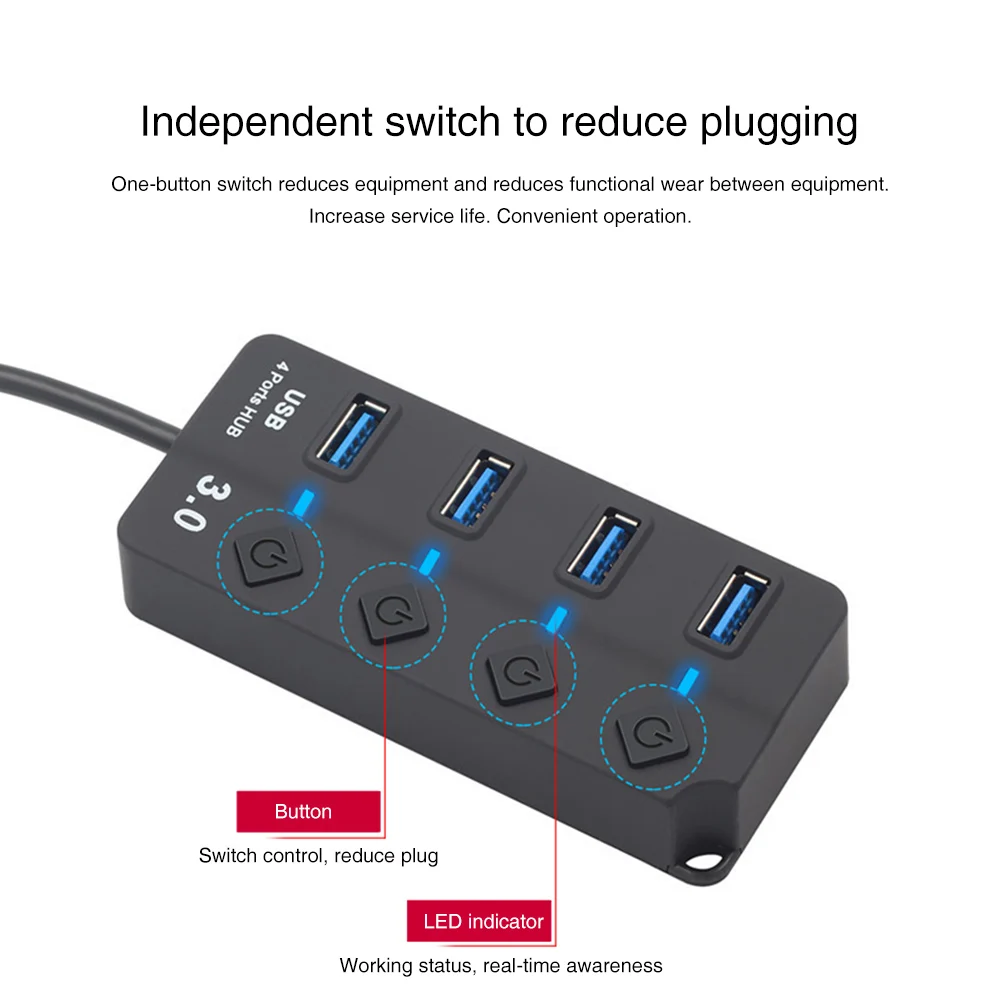 

USB 3.0 HUB High Speed 4/7 Port USB 3.0 HUB Splitter On/Off Switch USB 3.0 HUB For PC Computer Laptop
