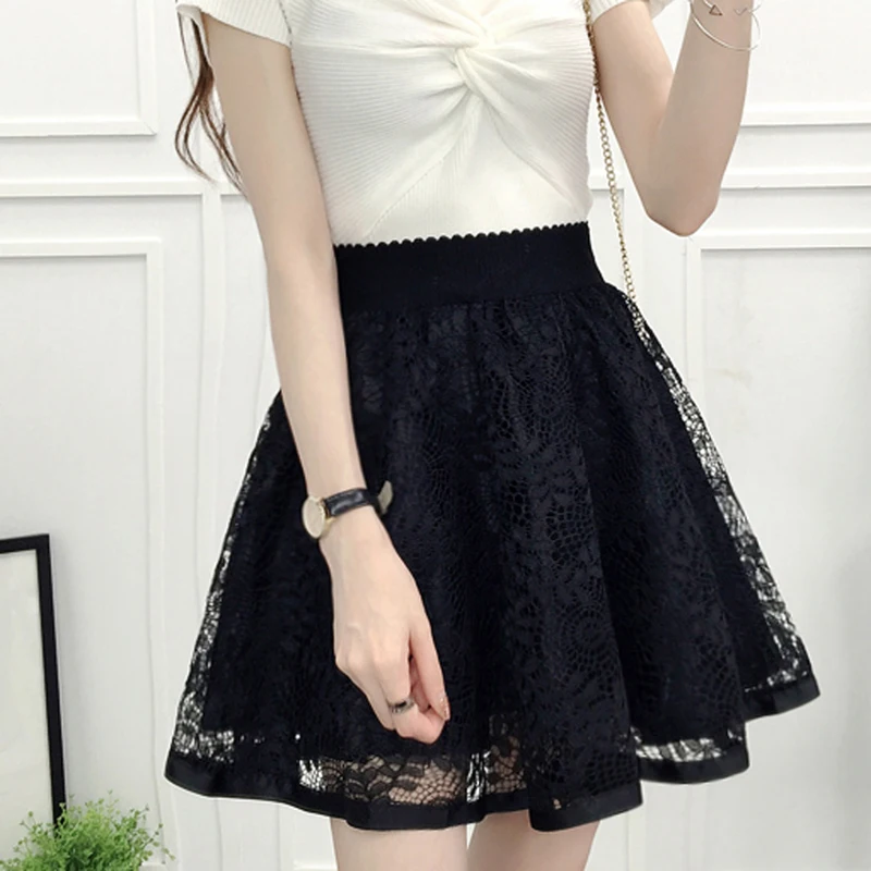 

Fashion Tulle Skirt Pleated Tutu Skirts Elastic High Waist Short Mini Pleated Skirts Women Lace Tulle Skirt New
