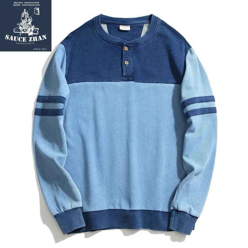 

Collar Hooded Male Round Neck Stitched with Clothes Pure Cotton Head Henry Fall Mens Hoodies