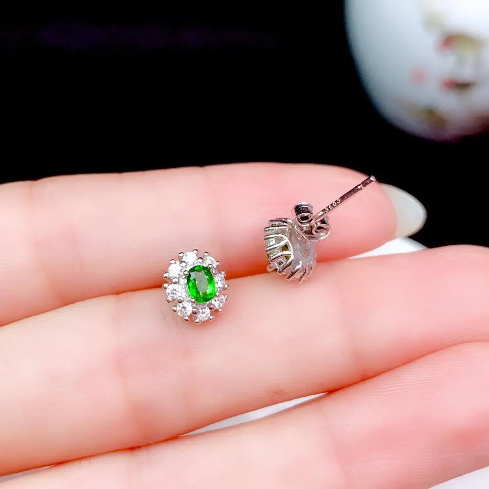 

shilovem 925 sterling silver Natural diopside stud earrings fine Jewelry women trendy wedding wholesale gift new be0304555agt