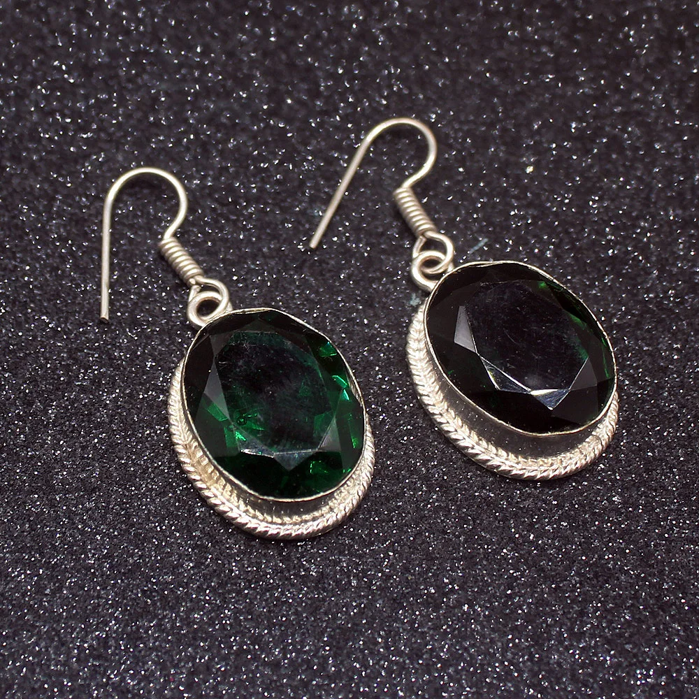 Светящийся Блестящий Модный GreenTopaz серебряный цвет для женщин Висячие серьги 1 3/4 дюйма HD553