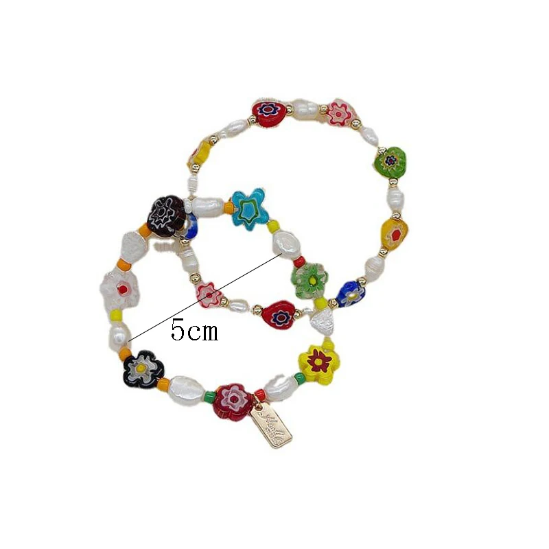 

2021 New Korean Elastic Adjustable Colorful Acrylic Natural Pearl Flowers Beaded Bracelet for Women Summer Hot Jewelry