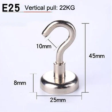 E25(pull max 22KG) 1 шт./лот неодим-железо-боровые бытовой металлический магнит магнитный крючок Железный крепкий крючок супер магнит для рыбалки устойчивая присоска - Цвет: E25(pull max 22KG)