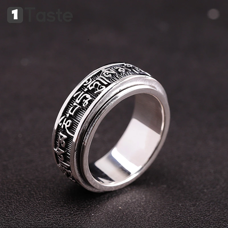 Мужское кольцо из тайского серебра ONE TASTE 925 пробы буддизм шестислойная мантра