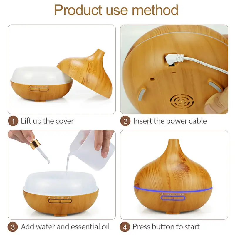 

Wood Air Humidifier Aroma Essential Oil Aromatherap Diffuser for Home Remote Control 7 Color Light Electric Cool Mini Mist Maker