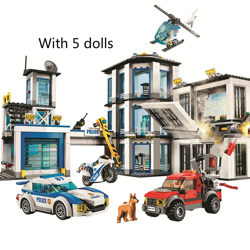 

City Police Series Motorbike Car Helicopter Building Blocks Policei Station DIY Bricks Toys for Children Boys 82016 60141