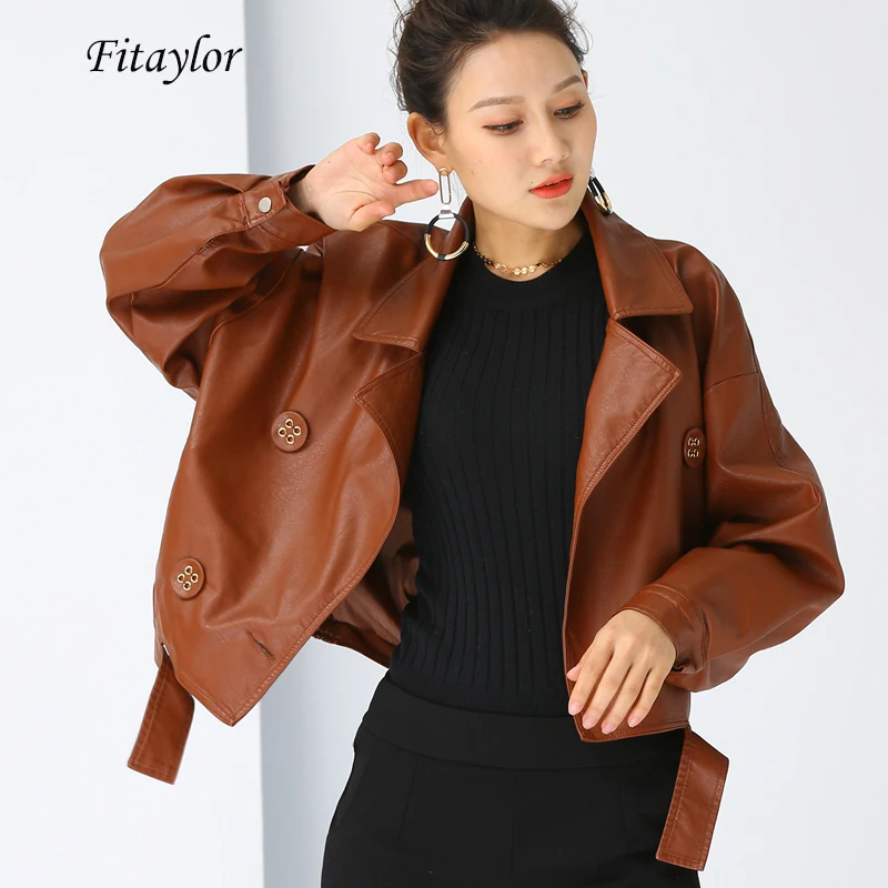 Fitaylor куртка из искусственной кожи женская коричневая черная элегантная