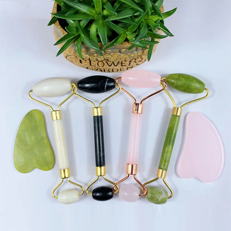 Нефритовый камень массажный ролик для лица шеи натуральный массажер зеленый
