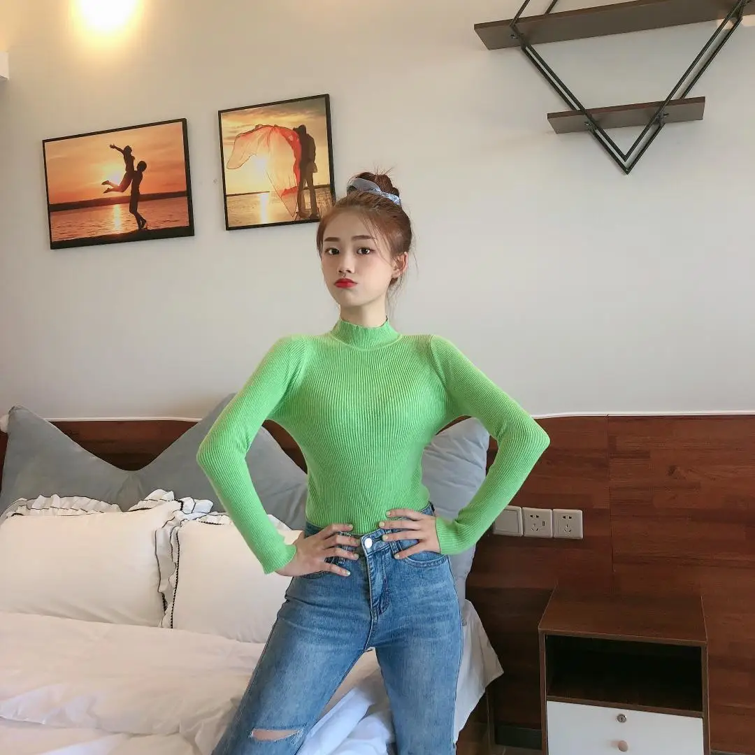 Свитер с высоким воротником Женский пуловер новинка вязаный хлопковый